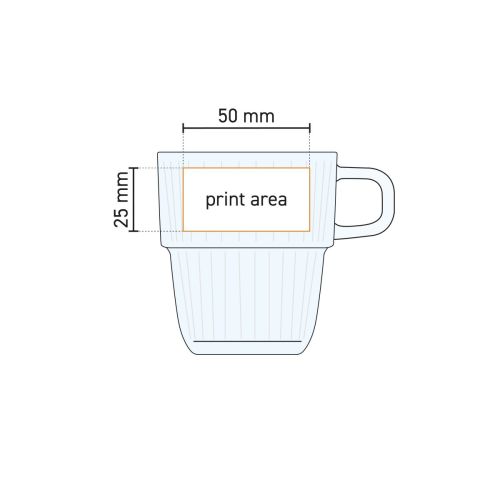 Drukgebiedaanduiding op werktekening van het Barshine Koffieglas 18,5 cl. glas.
