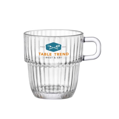 Theeglas Barshine 25 cl. bedrukt met meerkleurig TableTrend-logo op de voorzijde.