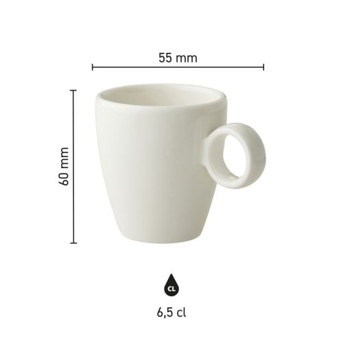 Clear measurement of Bart Espresso cup 6.5 cl porcelain shown in infographic.