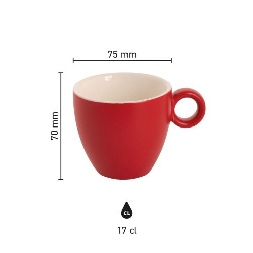 Infographic toont de productafmetingen van de Bart koffiekop van 17 cl in mat porselein.