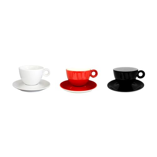 Colour view of Bola cappuccino set 20 cl. in porcelain, various colour variants side by side.