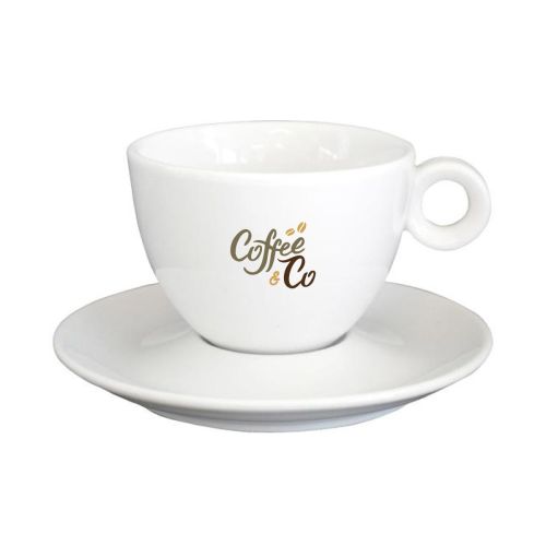 Bola cappuccino set 20 cl. made of porcelain with multicoloured CoffeeCo logo printed on cup.