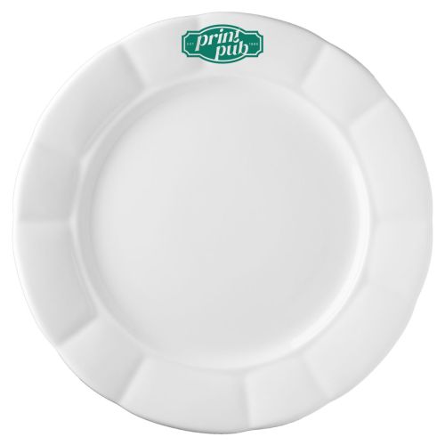 Bord Bernice 28 cm van porselein met PrintPub-logo in één kleur op voorzijde.