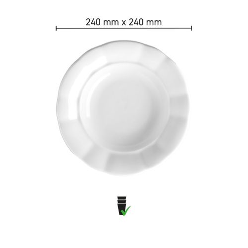 Overzicht van de afmetingen van bord Bernice diep 24 cm porselein als infographic.