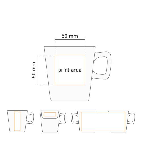 Working drawing shows printing area on front of Calvin mug 29 cl. porcelain.