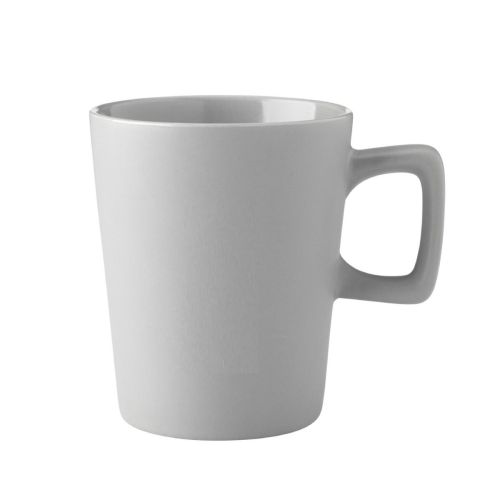 Front view of Calvin mug 29 cl. in grey porcelain with cylindrical shape and smooth surface.