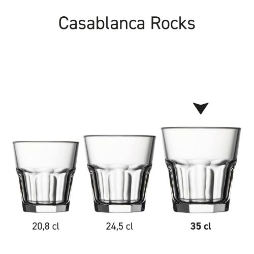 Casablanca Rocks glazen 35 cl. gepresenteerd als uniforme serie voor horeca en promotioneel gebruik.
