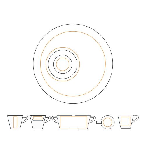 Werktekening van Delta cappuccino kop 20 cl porselein met aangeduid drukgebied voor logo op cappuccino kopje.