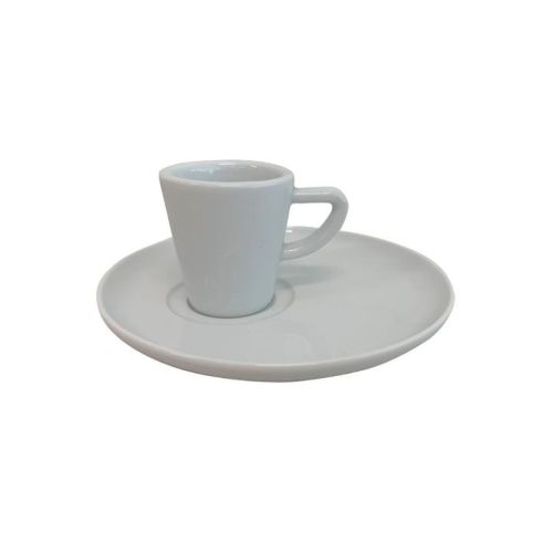 Vooraanzicht van Delta espresso kop en schotel set 8 cl van porselein, compacte espresso kop met bijpassende schotel.