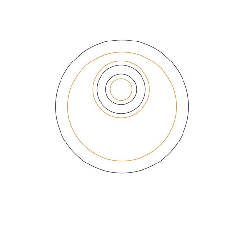 Working drawing of Delta saucer 15 cm porcelain with marked printing area for logo, technical representation of coffee saucer printing.