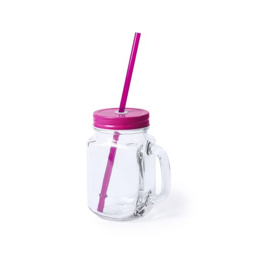 Drink Jar Country 48 cl glas met paars deksel in vooraanzicht, transparante drinkpot met deksel.