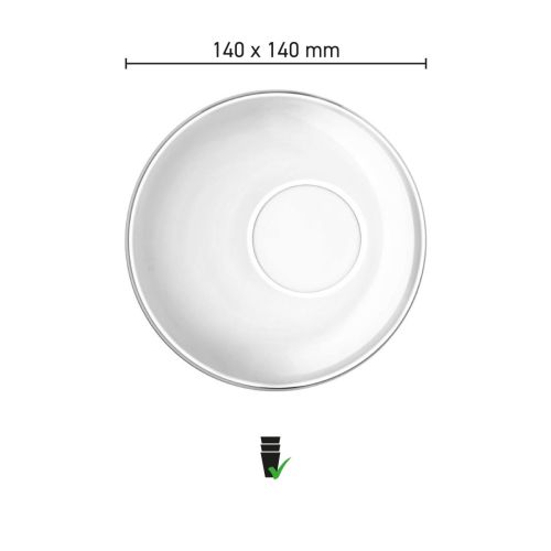 Infographic van Easy Bar espresso schotel 14 cm in glas met diameter en afmetingen duidelijk weergegeven.