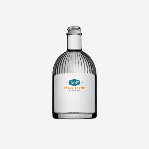 Glazen fles Florence 0,35 liter met TableTrend logo in meerdere kleuren, zichtbaar op het vooraanzicht van de fles.
