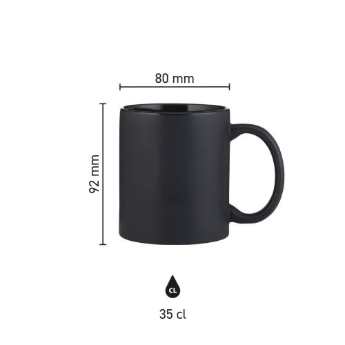 Infographic shows dimensions of Kitty mug matt 35 cl. porcelain with height and diameter details.