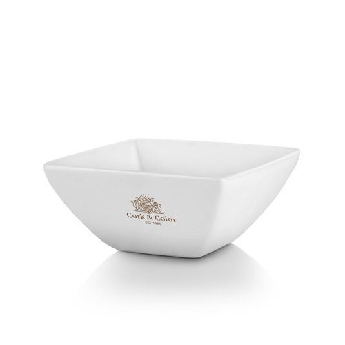 Kom vierkant Squito van 18 cm van porselein met 1-kleur logo CorkColor op het vooraanzicht.