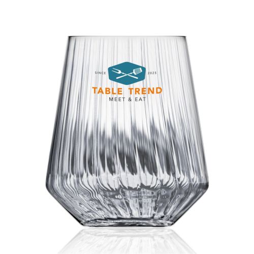 Melody lines tumbler 40 cl glas met meerkleurig TableTrend-logo op het vooraanzicht.