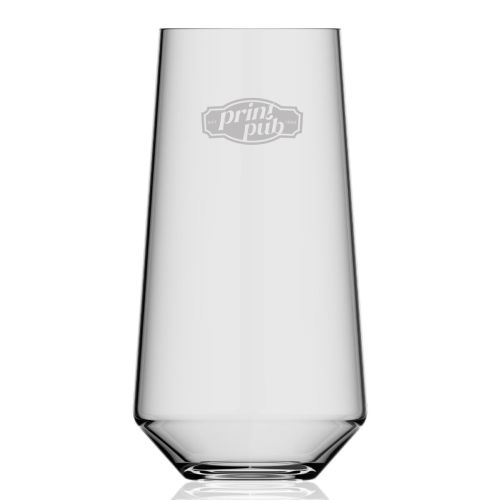 Melody tumbler 45 cl made of glass with subtle PrintPub logo engraving on the front view, sleek and finely finished.