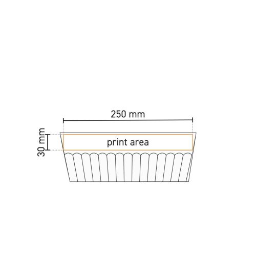 Technische werktekening van Noble beker 26 cl. porselein met aangeduid drukgebied.