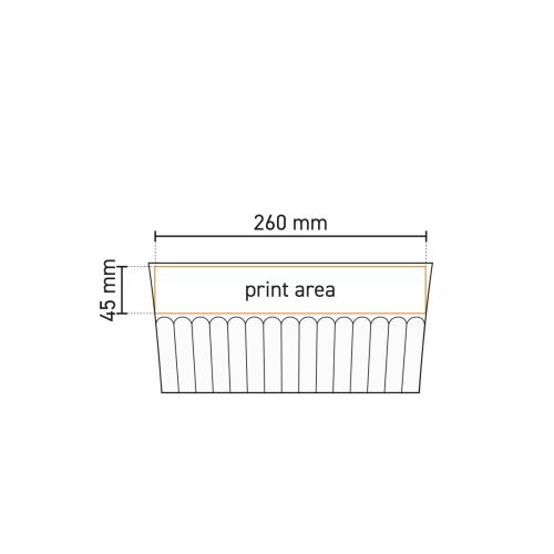 Werktekening van Noble beker 36 cl porselein met gemarkeerd drukgebied voor logo.