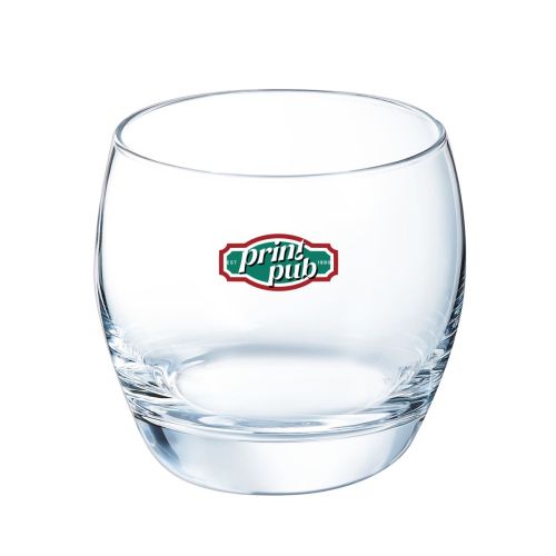 Salto tumbler 32 cl. van glas met meerkleurig logo van PrintPub op het vooraanzicht.