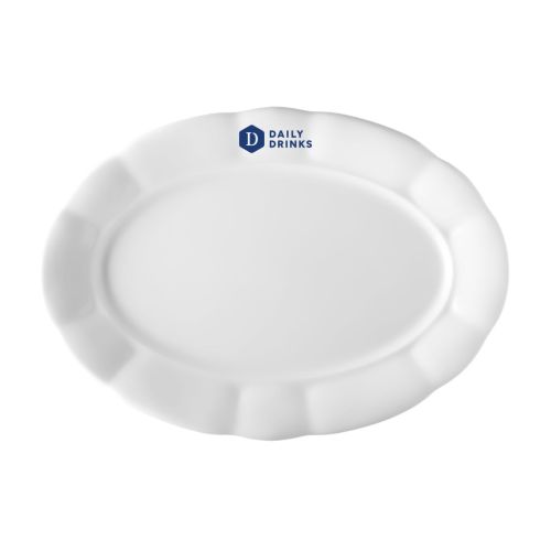Schaal Bernice 32 cm van porselein met DailyDrinks-logo in één kleur op voorzijde.