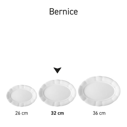 Serie van Bernice schalen in porselein overzichtelijk naast elkaar geplaatst.