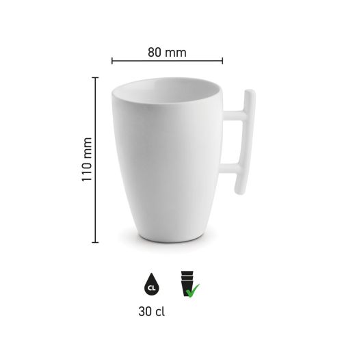 Infographic showing product dimensions of the Squito mug 30 cl. in porcelain.