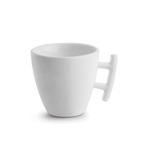 White Squito cup17 cl. of porcelain in front view with round ear and straight shape.