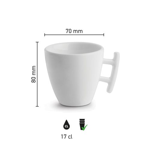 Infographic showing product dimensions of the Squito cup 17 cl. in porcelain.