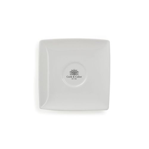 Squito espresso schotel 10 cm van porselein met CorkColor logo in één kleur op de bovenzijde.