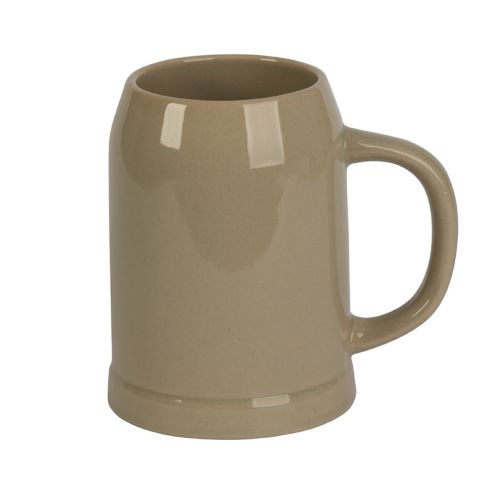 Vooraanzicht van bruine stenen bierpul 50 cl. van aardewerk met robuuste vorm, klassieke bierpul voor serveren van bier.