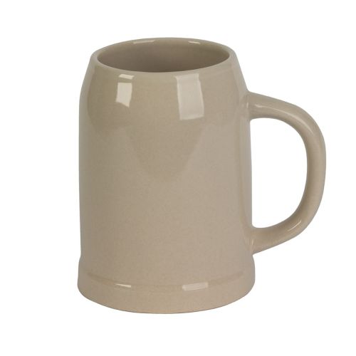 Vooraanzicht van grijze stenen bierpul 50 cl. van aardewerk met robuuste vorm, klassieke bierpul voor serveren van bier.