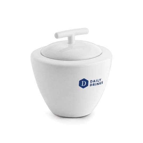 Witte porseleinen suikerpot Squito 35 cl met DailyDrinks logo in één kleur op de voorzijde.