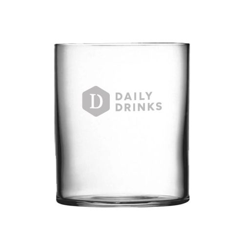 Top Class tumbler glas van 37 cl met DailyDrinks-logo als gravure op de voorkant, transparant drinkglas met detail.