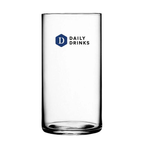 Top Class tumbler glas van 38 cl met DailyDrinks-logo in kleur op de voorkant, transparant drinkglas met bedrukking.