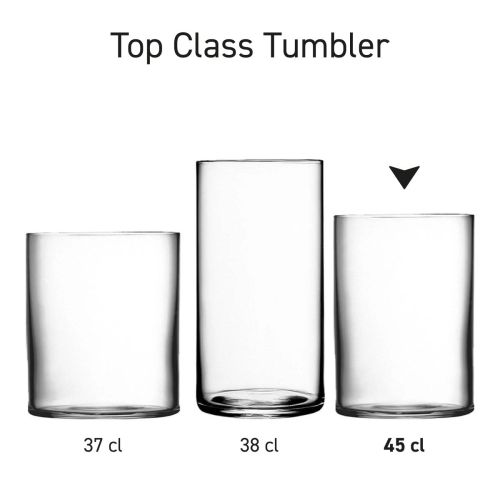 Serie van meerdere Top Class Tumbler glazen, getoond als transparante drinkglazen in gelijke opstelling.