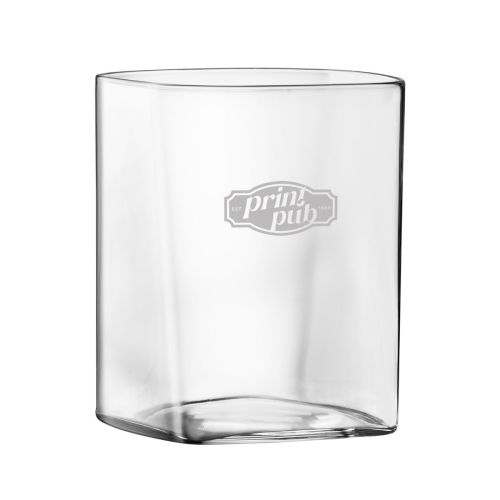 Top Class Tumbler vierkant 43 cl met gegraveerd PrintPub-logo op de voorzijde van het heldere tumblerglas.