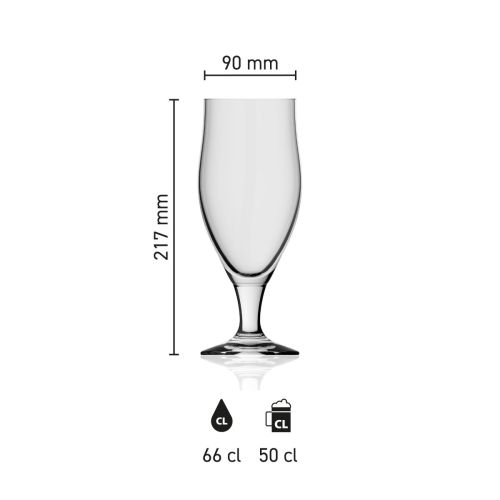 Maatvoering van het Bierglas Avano 66 cl glas met hoogte, diameter en inhoud in infographic