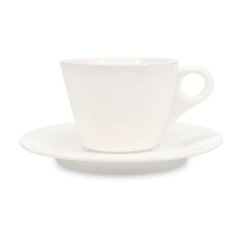 Vooraanzicht van Baristo Cappuccino 21 cl. SET porselein met wit kopje en bijpassende schotel.