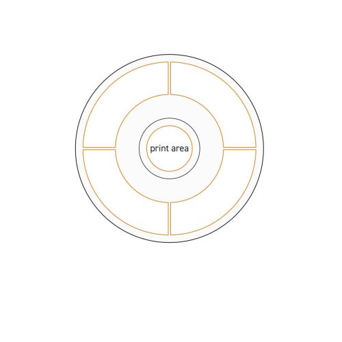 Technische werktekening met markering van bedrukbaar gebied op espressoschotel van 12,5 cm.