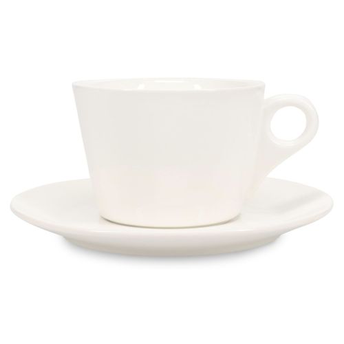 Frontale weergave van Baristo Latte 28 cl set met porseleinen koppen in symmetrische opstelling.