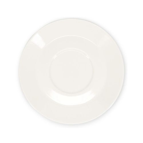 Baristo Latte Schotel van 16,5 cm in wit porselein, weergegeven in frontaal bovenaanzicht.