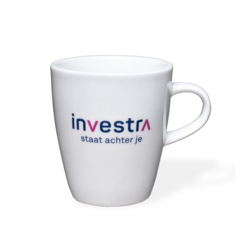 Neo white 20 cl Budgetline cup with a multicoloured Investra logo on the front
