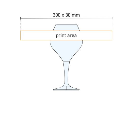 Technische werktekening toont drukgebied voor logo op het Amoron bierglas 42 cl. Technische werktekening toont drukgebied voor logo op het Amoron bierglas 42 cl.