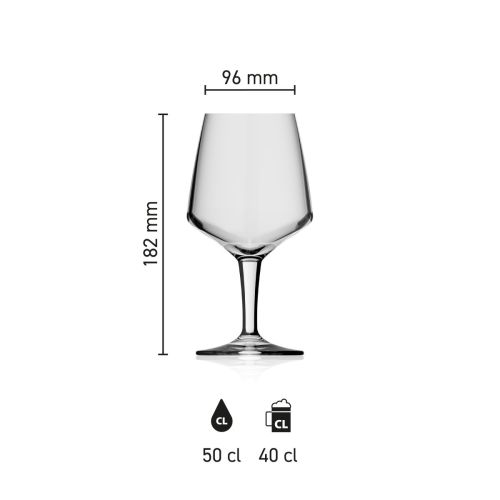 Maatvoering van het Bierglas Bravio 50 cl. met hoogte, diameter en inhoud in infographic