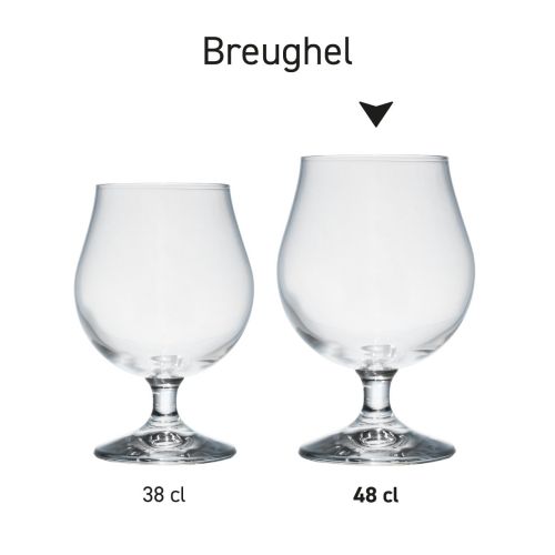 Series image of Beer glass Breughel with multiple glasses in orderly arrangement.