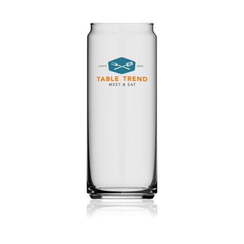 Beer Glass Can 33 cl. with a multicoloured TableTrend logo on the front