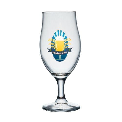 Executive 38 cl. beer glass with a multicoloured Raadgever Blond logo on the front
