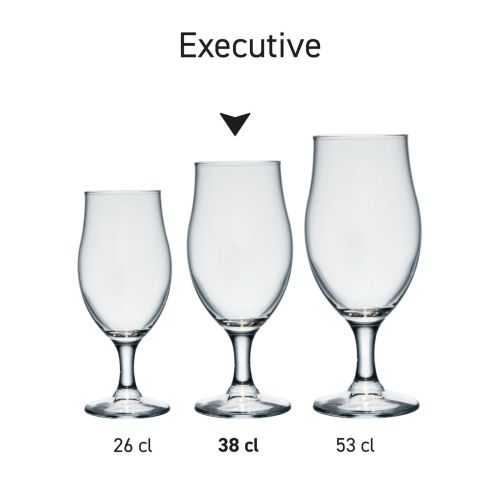 Executive 38 cl beer glass, shown in a series with several glasses displayed side by side