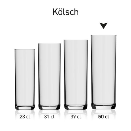 Beer Glass Kölsch 50 cl. shown in a series, with several examples displayed side by side